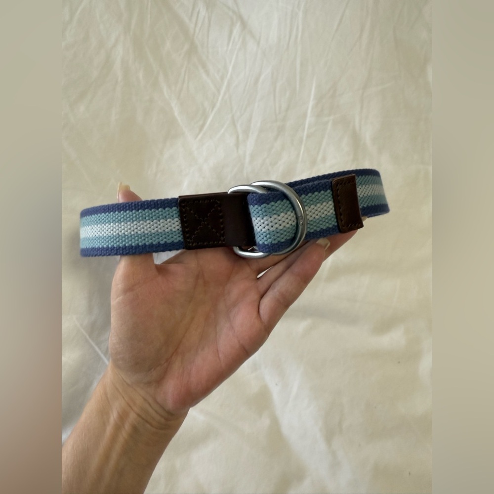 VINEYARD VINES | Boys Belt Medium 30" Youth Blue Striped D-ring Cotton Leather